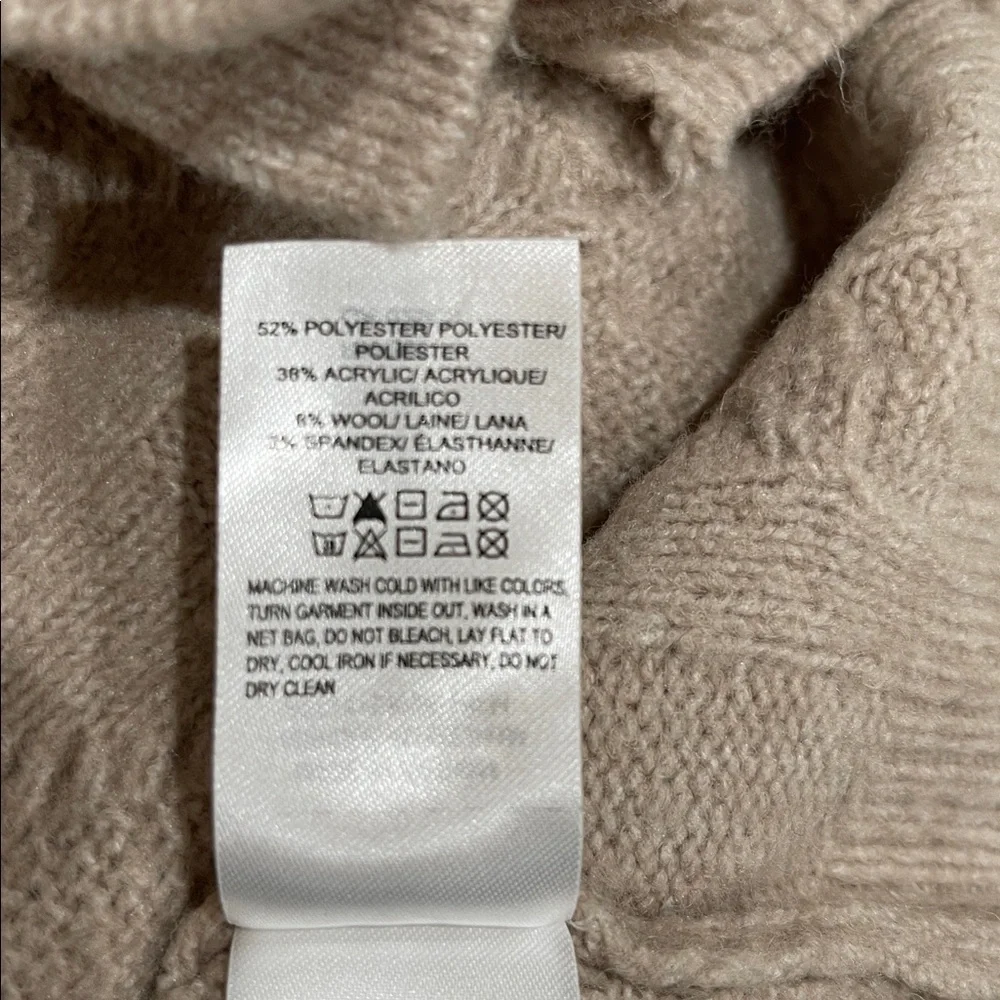 Lucky Brand Cable Knit Cardigan Sweater Distressed Hem SZ M Light Camel Tan